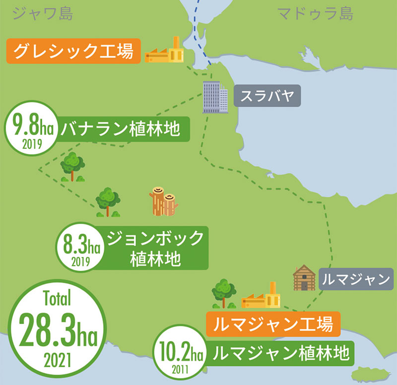 当社が管理している植林木を示した地図
