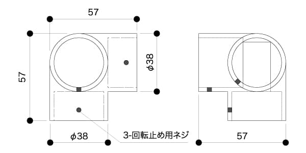 製品図面：三方Ｌ字ブラケット